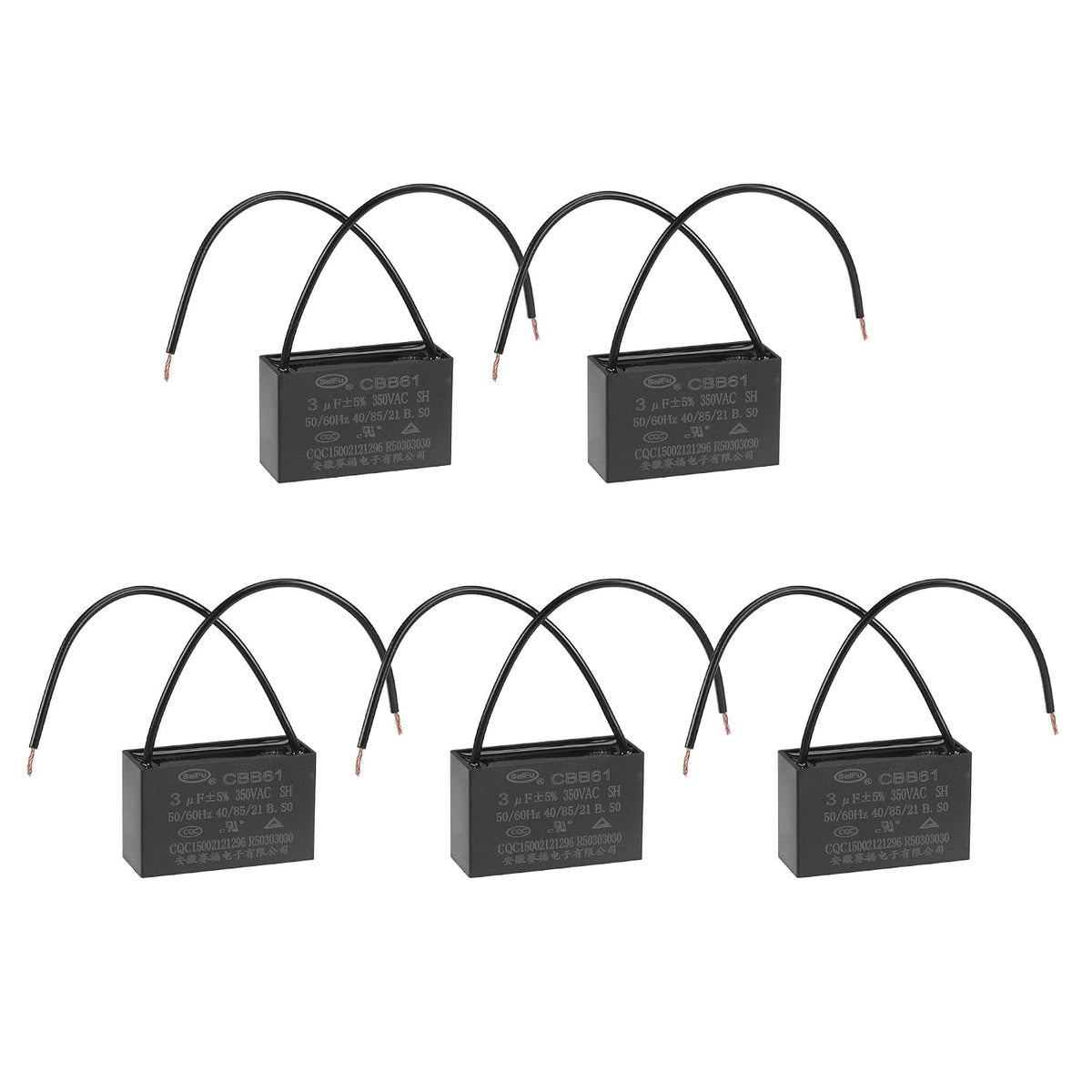 Ceiling Fan Capacitor CBB61 3uF 350V AC 2 Wires Metallized Polypropylene Film Capacitor 47x29x18mm for Electric Fan Pump Motor Generator 5Pcs