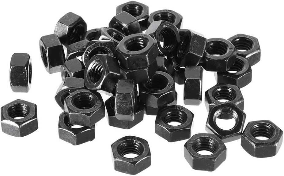 Hex Nuts, M8x1.25mm Metric Coarse Thread Hexagon Nut, Carbon Steel, Pack of 40 (Black)