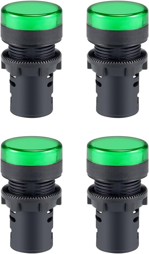4Pcs Green Indicator Light AC 380V, 22mm Panel Mount, for Electrical Control Panel, HVAC, DIY Projects