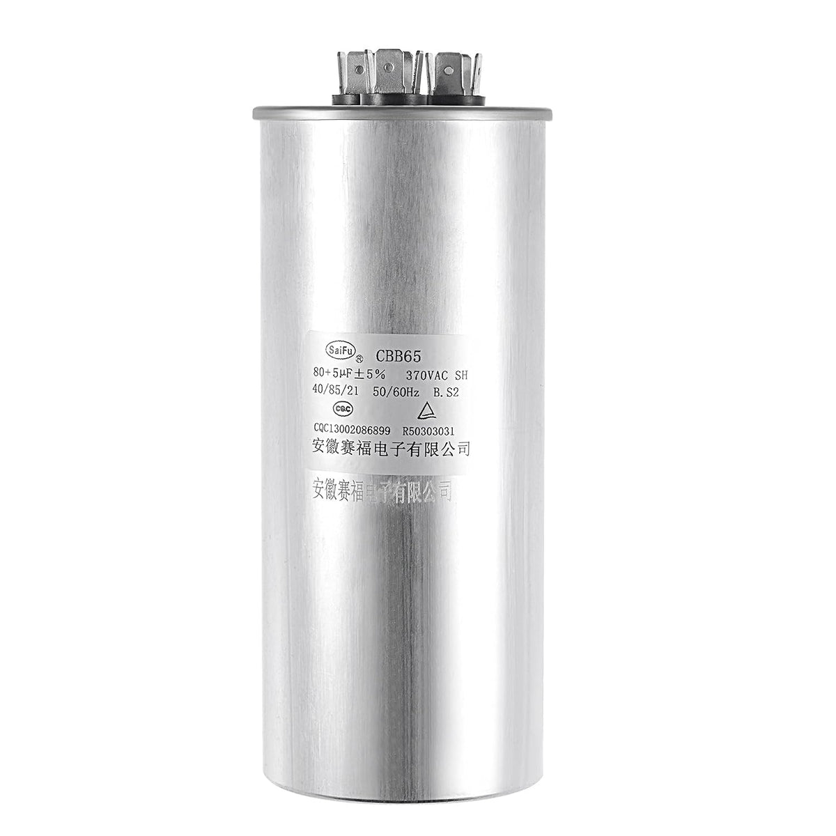Dual Run Capacitor Round CBB65 80/5uF MFD 370V AC 40/85/21 Aluminum Case for Air Conditioner Compressor Motor Heat Pump Condenser