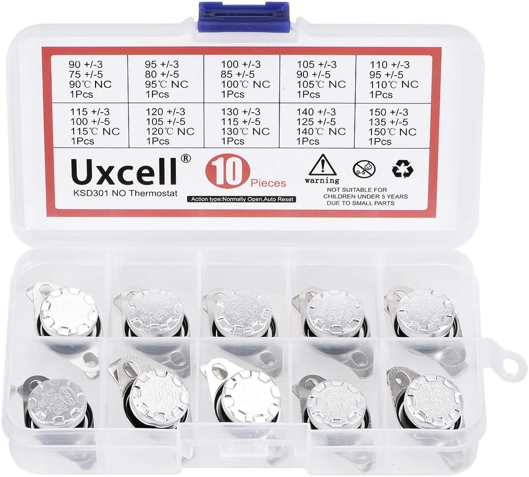 10pcs NC KSD301 Thermostat 90-150°C(194-302°F) Temperature Thermal Control Switch 90 95 100 105 110 115 120 130 140 150°C Normally Close Assortment Kit