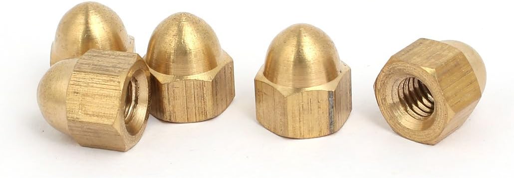 5pcs M6 Female Thread Nut DIN1587 Dome Cap Head Hex Brass Tone