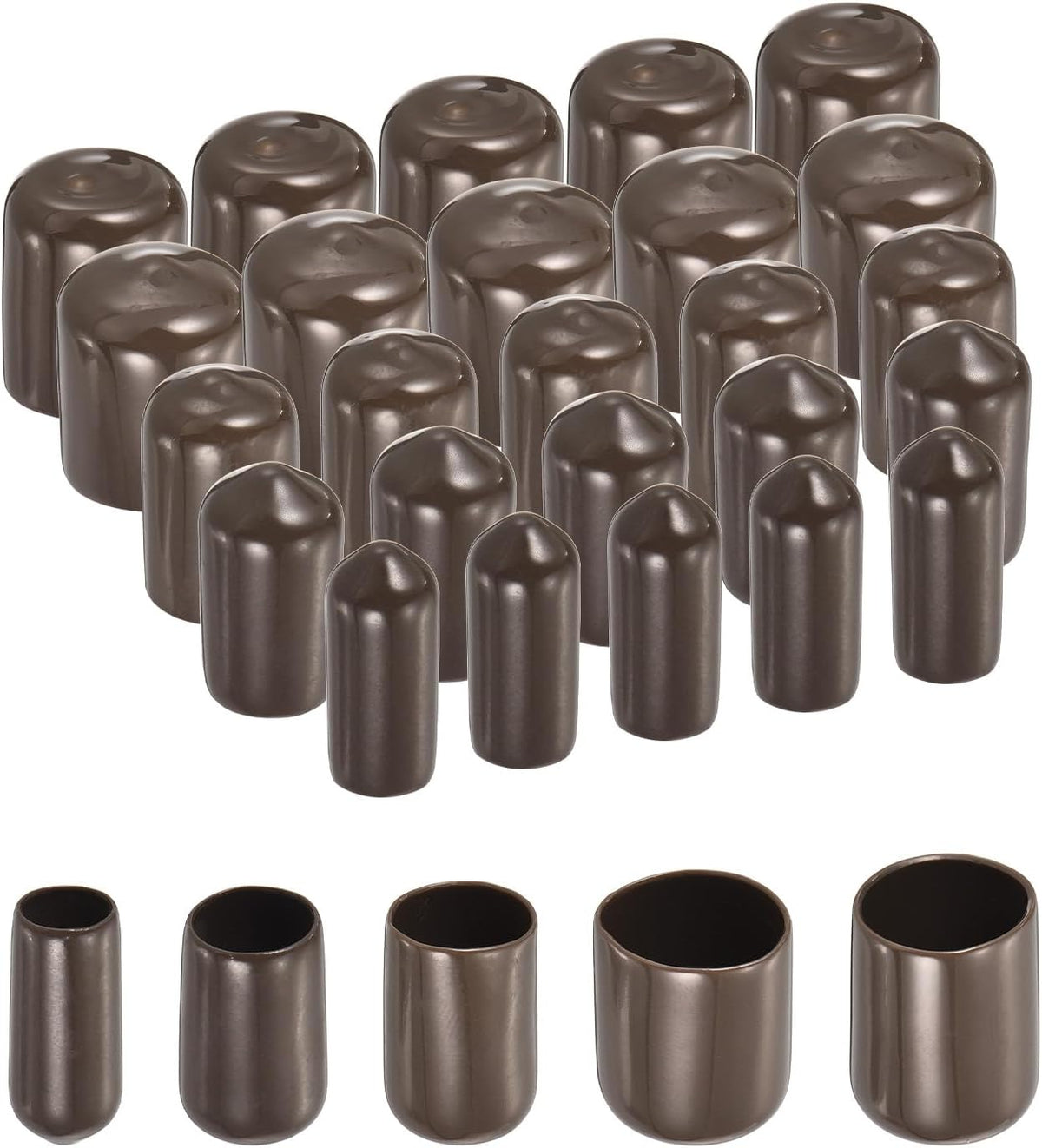 25pcs Round Rubber End Caps 1/4" 3/8" 1/2" 5/8" 3/4" Brown Vinyl Cover Screw Thread Protectors Assortment Kit