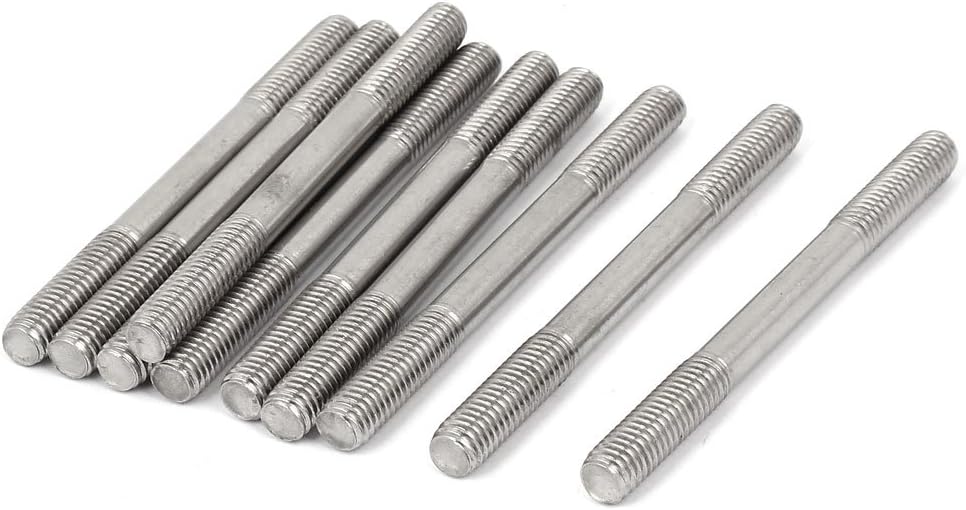 M8 x 90mm Tight Adjustable Push Rod Double End Thread Stud Silver Tone 10pcs