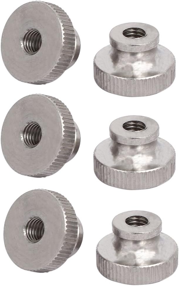 Knurled Thumb Nuts, 6Pcs M6x1mm 304 Stainless Steel Round Knobs Fastener for 3D Printer Parts, Silver Tone