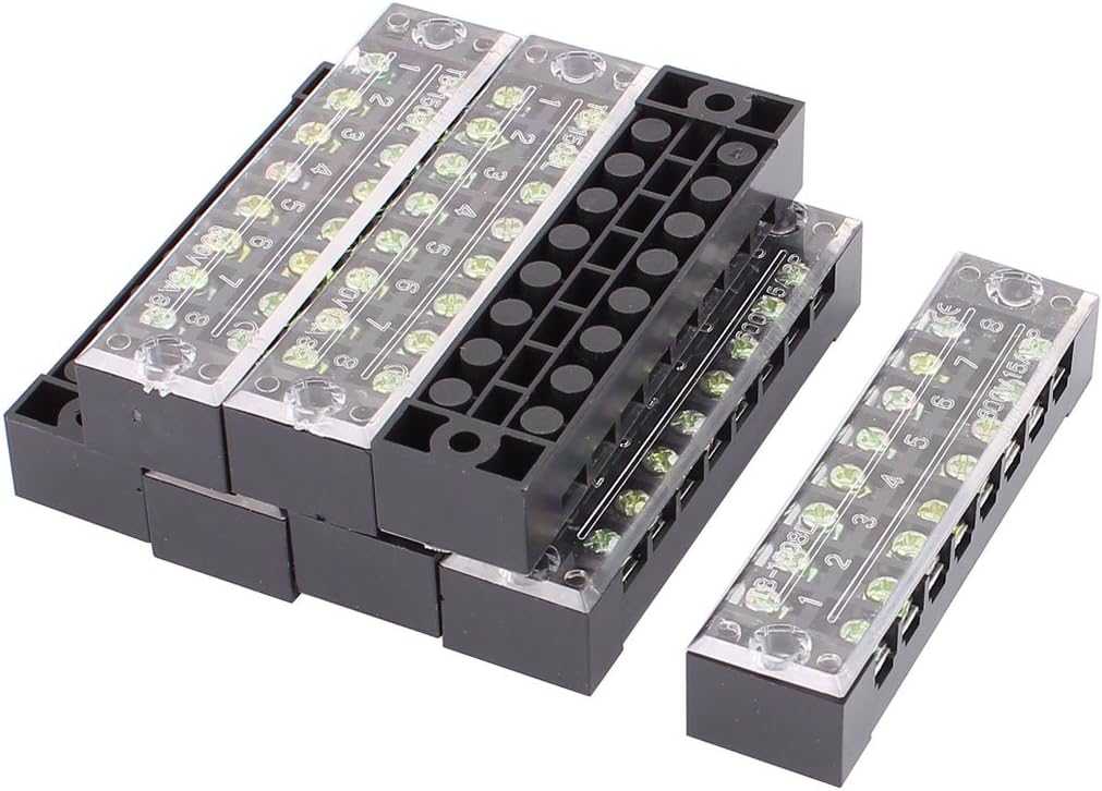 8 Pcs TB-1508L 8 Positions Dual Row Screw Electric Wire Connection Barrier Terminal Strip 600V 15A