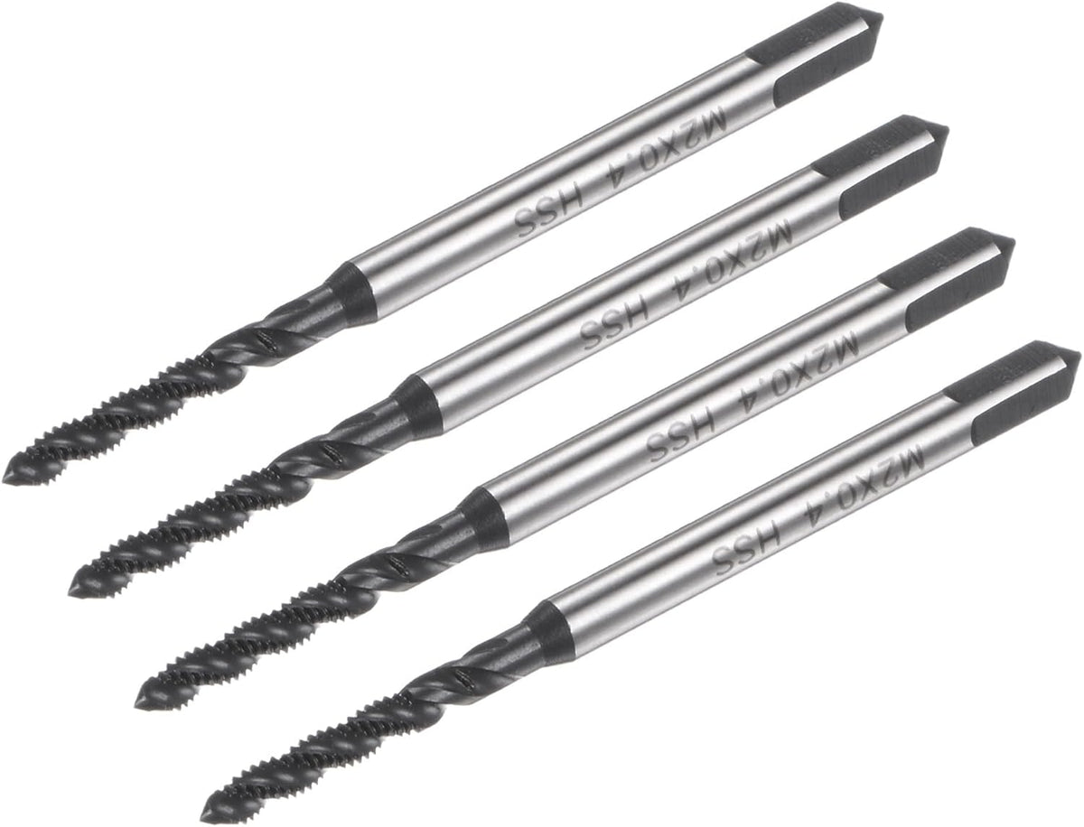 4pcs Spiral Flute Thread Taps, M2 x 0.4 Nitride Coated Metric Screw Tap, Fully Ground High Speed Steel 6542 Machine Tapping Threading Tool for Machinist Thread Repair