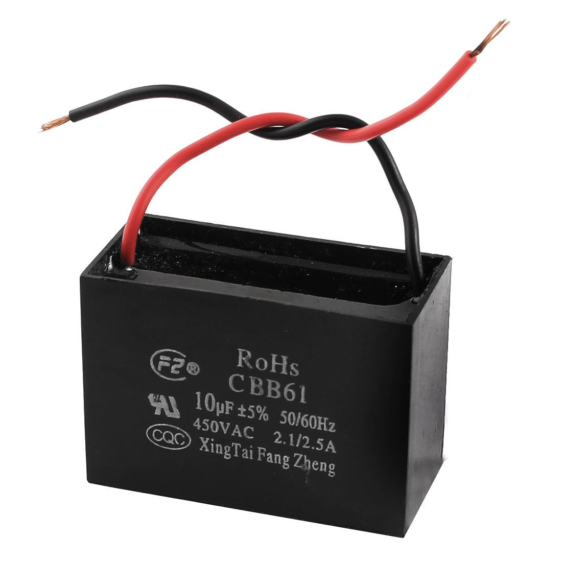 a14111900ux0326 CBB61 10uF Rectangle Non Polar Motor Run Capacitor, AC 450V, Black