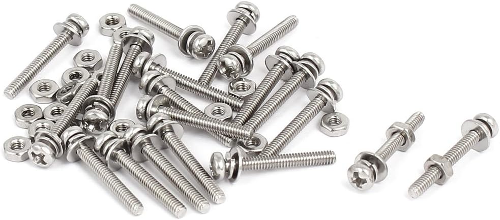 M2 x 16mm 304 Stainless Steel Phillips Pan Head Screws Nuts w Washers 20 Sets