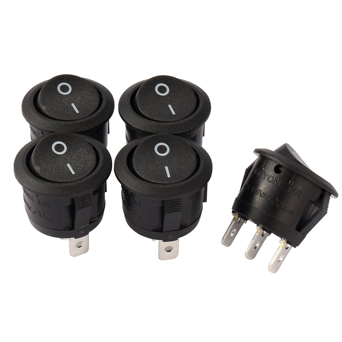 5Pcs AC250V/10A 125V/12A 3P SPST I/O Round Button Boat Rocker Switch Toggle On/Off