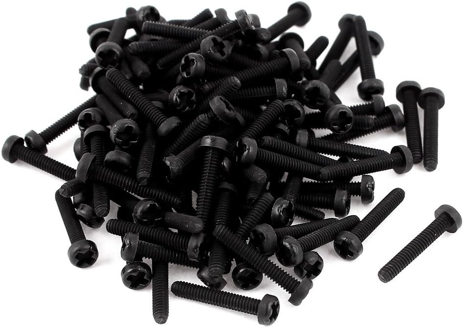 M2 x 12mm Pan Head Plastic Phillips Machine Screws Black 100 PCS