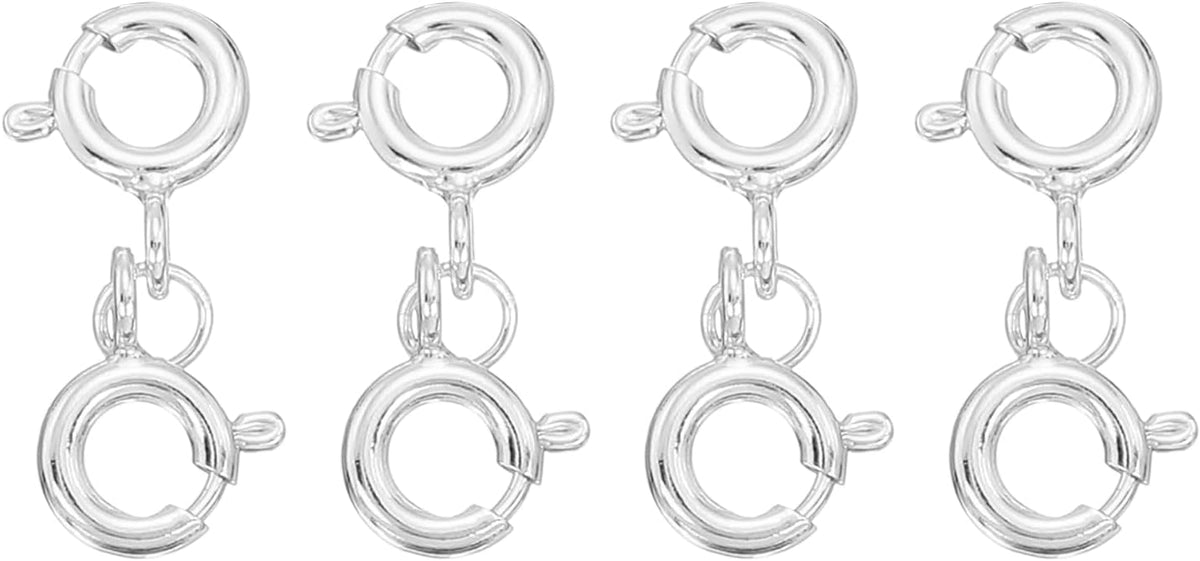 LinkMejor 4 Pcs Double Spring Clasp, 6mm/0.24" 925 Silver Round Open Spring Ring Clasps Connectors for DIY Necklace Bracelets Jewelry Making, Silver Tone