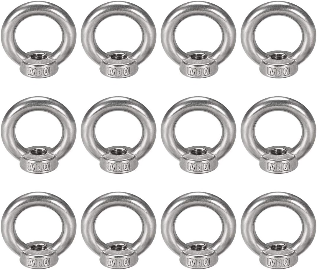 Lifting Eye Nut M10 Female Thread 304 Stainless Steel Round Shape for Rope Fitting Pack of 12