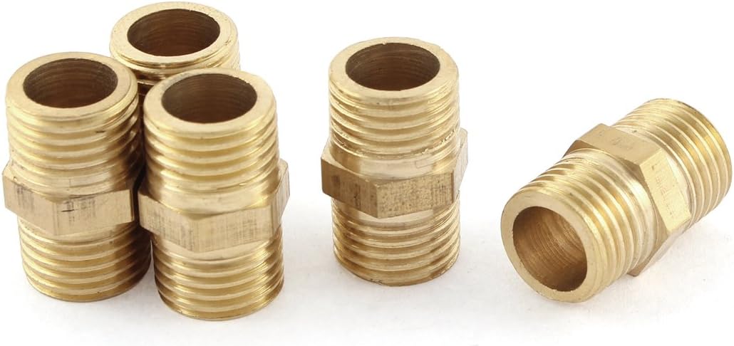 Pipe 1/4 BSP to 1/4 BSP Male Thread Brass Hex Nipple Fitting 5 Pcs