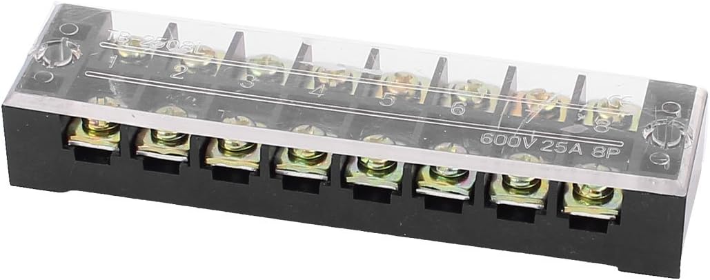 600V 25A 2 Row 8 Position Wire Connector Screw Barrier Terminal Block