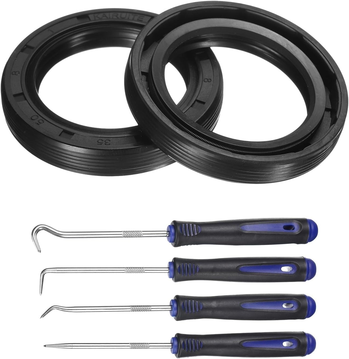 2Pcs Oil Seal, 35x50x8mm TC Nitrile Rubber Double Lip Cover with Hook Kit and Spring for Mechanical Automobile Bearing Shaft, Black