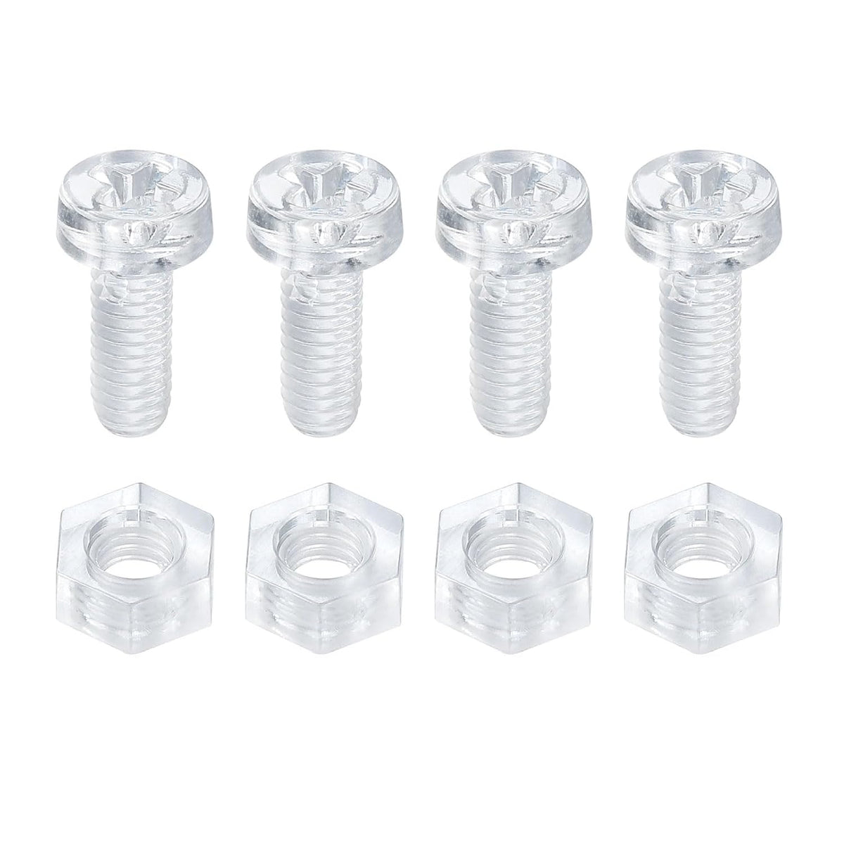 4Set Clear Acrylic Screws Kit, M4 x 10mm Round Head Phillips Bolts with Hex Nuts, Bolts and Nuts Kit for Machine Accessories Electronic Equipment DIY Crafts
