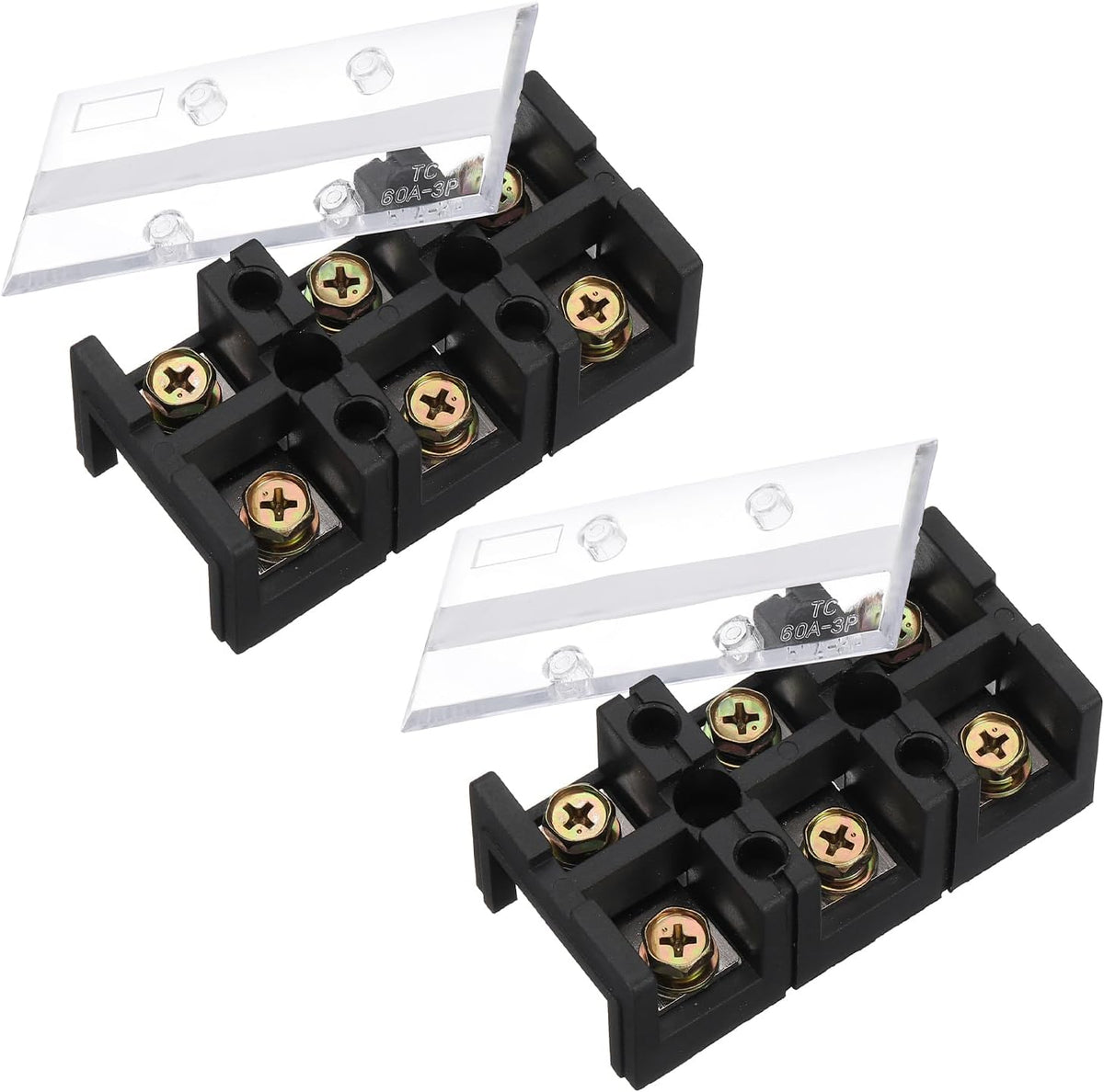 2 Pcs Barrier Terminal Strip Block 600V 100A Dual Rows 3 Positions Rail Base Screw Connector(The Shell Is Made of Flame Retardant and Heat Resistant Material)