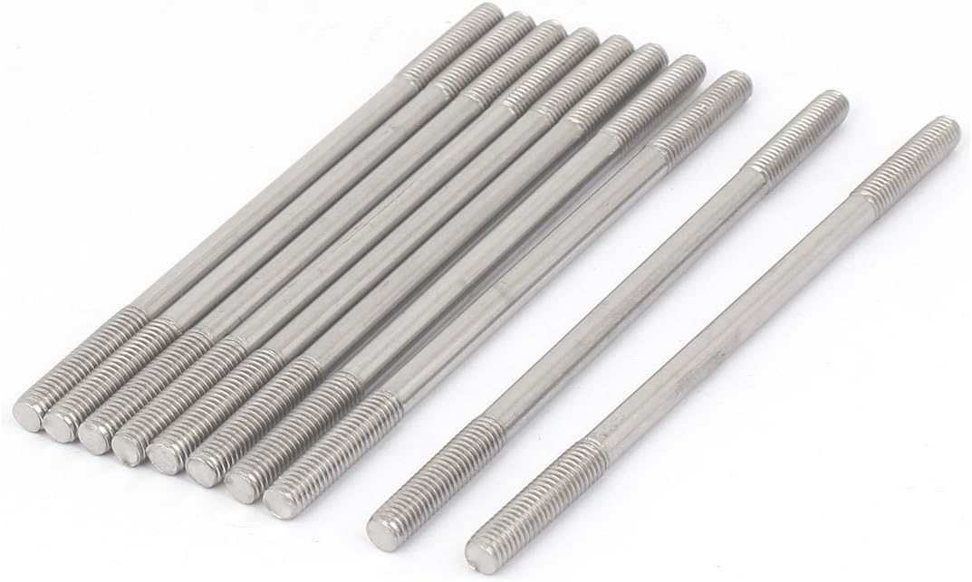 M5x100mm 304 Stainless Steel Double End Threaded Stud Screw Bolt 10pcs