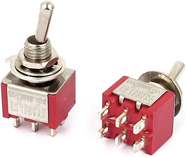AC 250V 2A AV120V 5A DPDT 6P Panel Mount Rocker Toggle Switch 2pcs Red