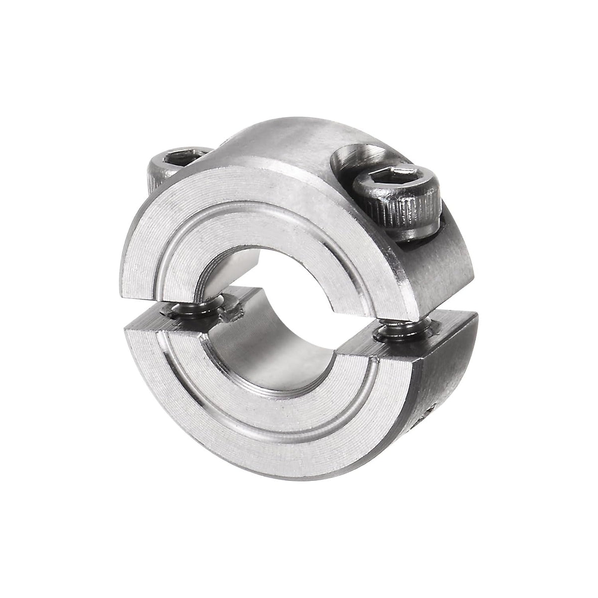 Double Split Clamp-On Shaft Collar for 3/8" Shaft, Two-Piece Clamping Collar, 7/8" OD, 11/32" Width, 304 Stainless Steel Axle Collar Clamp, Set Screw Style