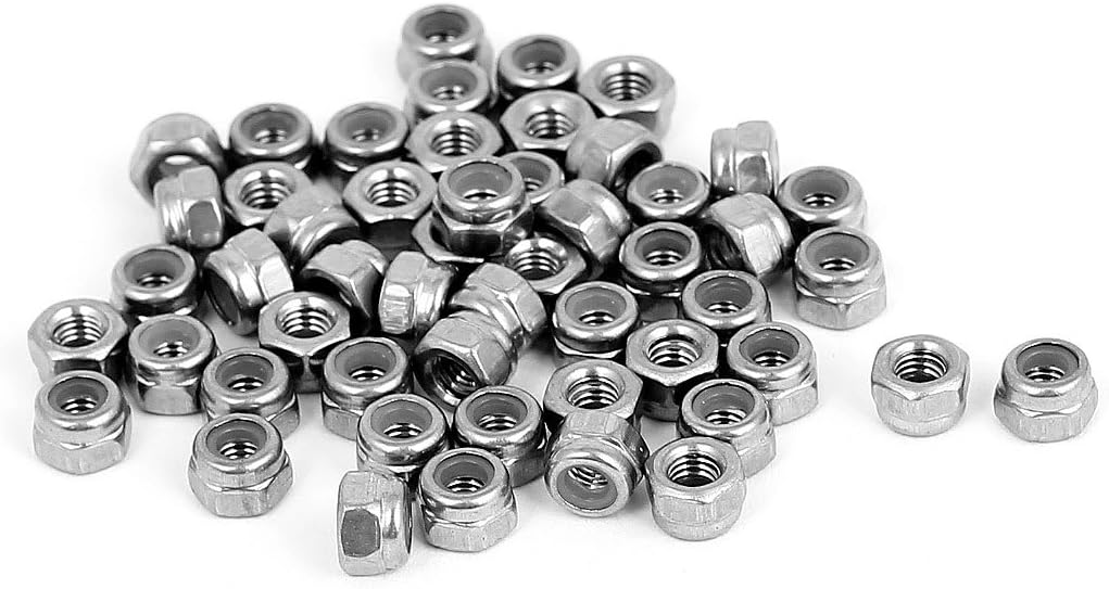 M3 x 0.5mm Stainless Steel Self-Locking Nylon Insert Hex Lock Nuts 50pcs