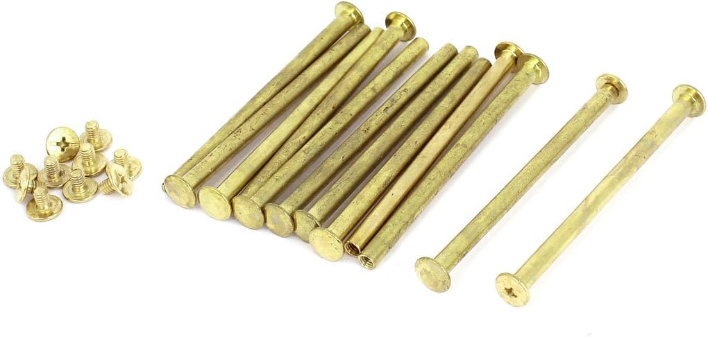 Scrapbook Leather 5x80mm Brass Plated Binding Chicago Screw Post 12pcs