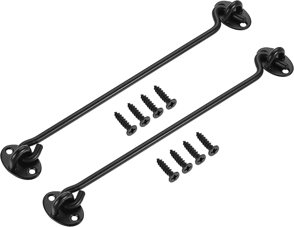 10" Cabin Hook Eye Latch Gate Door Swivel Window Hook 201 Stainless Steel with Screws Black 2pcs