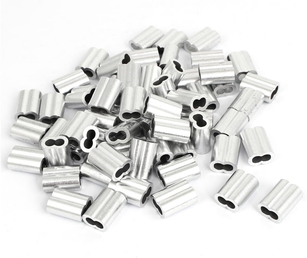 5mm 3/16" Aluminum Double Hole Wire Rope Clamp Clip Sleeve 100 Pcs
