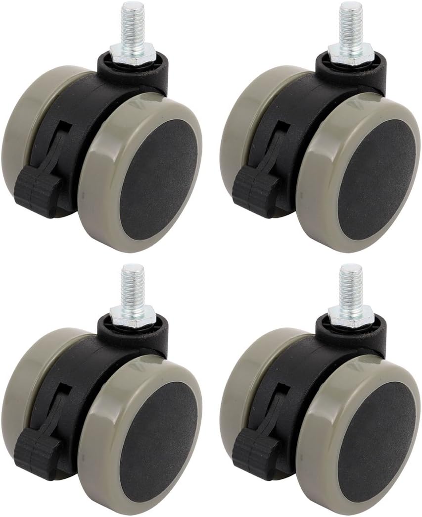 2-inch Twin PU Wheel M8 Threaded Stem Connector Brake Swivel Caster 4pcs