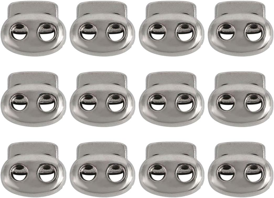 LinkMejor 12 Pcs Plastic Cord Locks Spring Stopper Double Hole Toggle Fastener Stopper Rope End for Drawstrings Clothing Shoelaces Bags