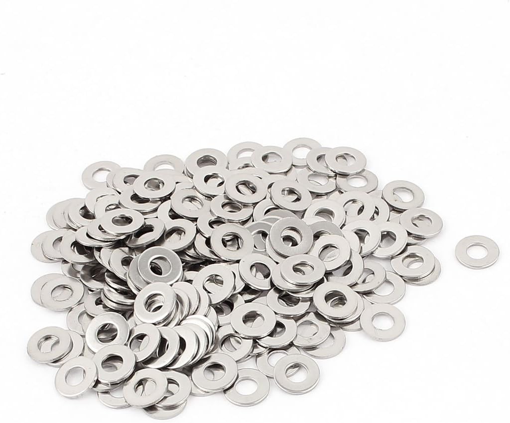 200pcs Stainless Steel Plain Finish M4 Flat Washer Spacers Silver Tone