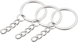 Split Keychain Rings, 1.7x25mm Round Flat Key Holder with Chain for Home Car Keys Organization, Nickel Plated, Silver Tone 12Pcs
