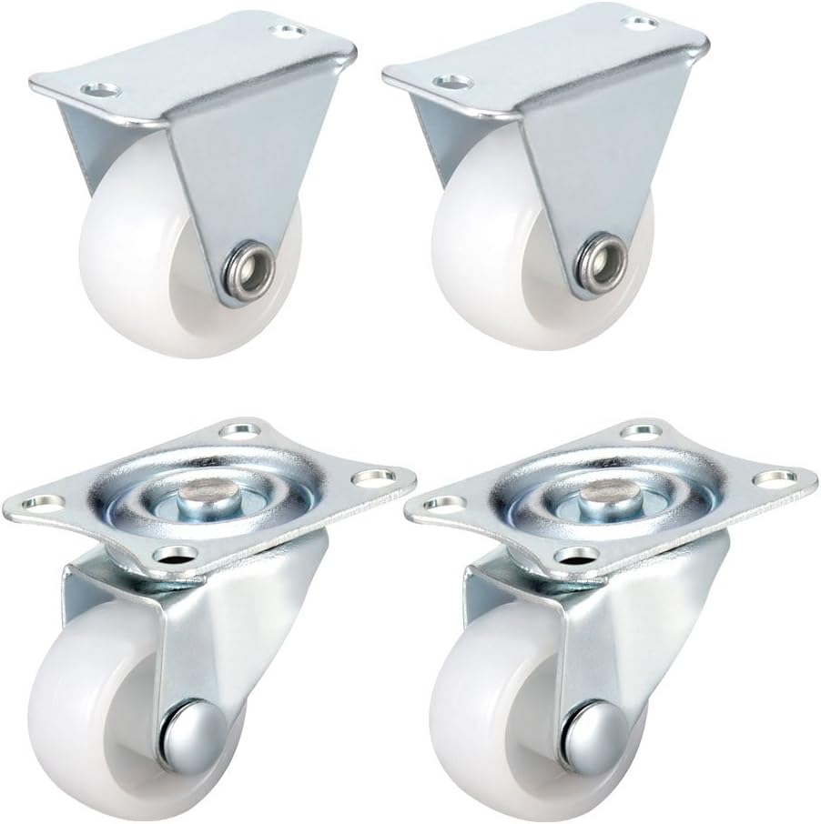 1 Inch PP Caster Wheel Top Plate Mounted, 33lb Total Load Capacity, Pack of 4 (2 Pcs Swivel, 2 Pcs Fixed)