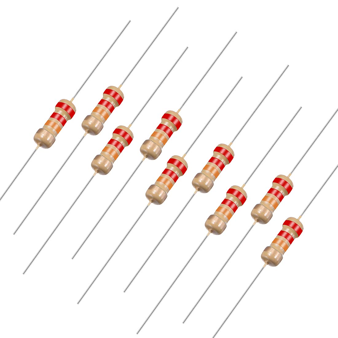 50Pcs 22K Ohm Resistor, 1/4W 5% Tolerance Carbon Film Resistors, 4 Bands for DIY Electronic Projects and Experiments