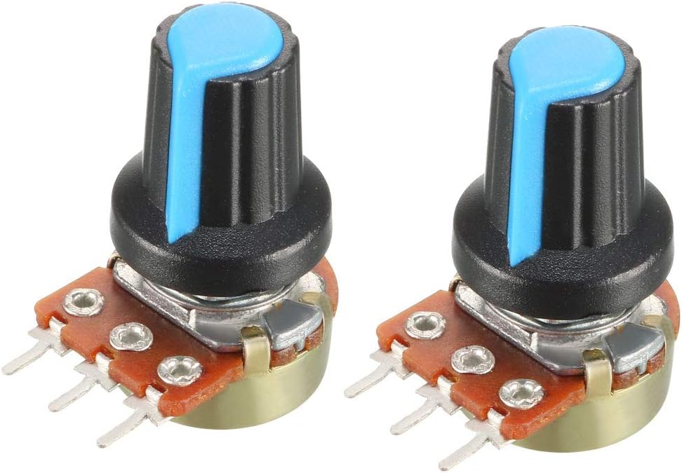 2Pcs 5K Ohm Variable Resistors Single Turn Rotary Carbon Film Taper Potentiometer with Knobs