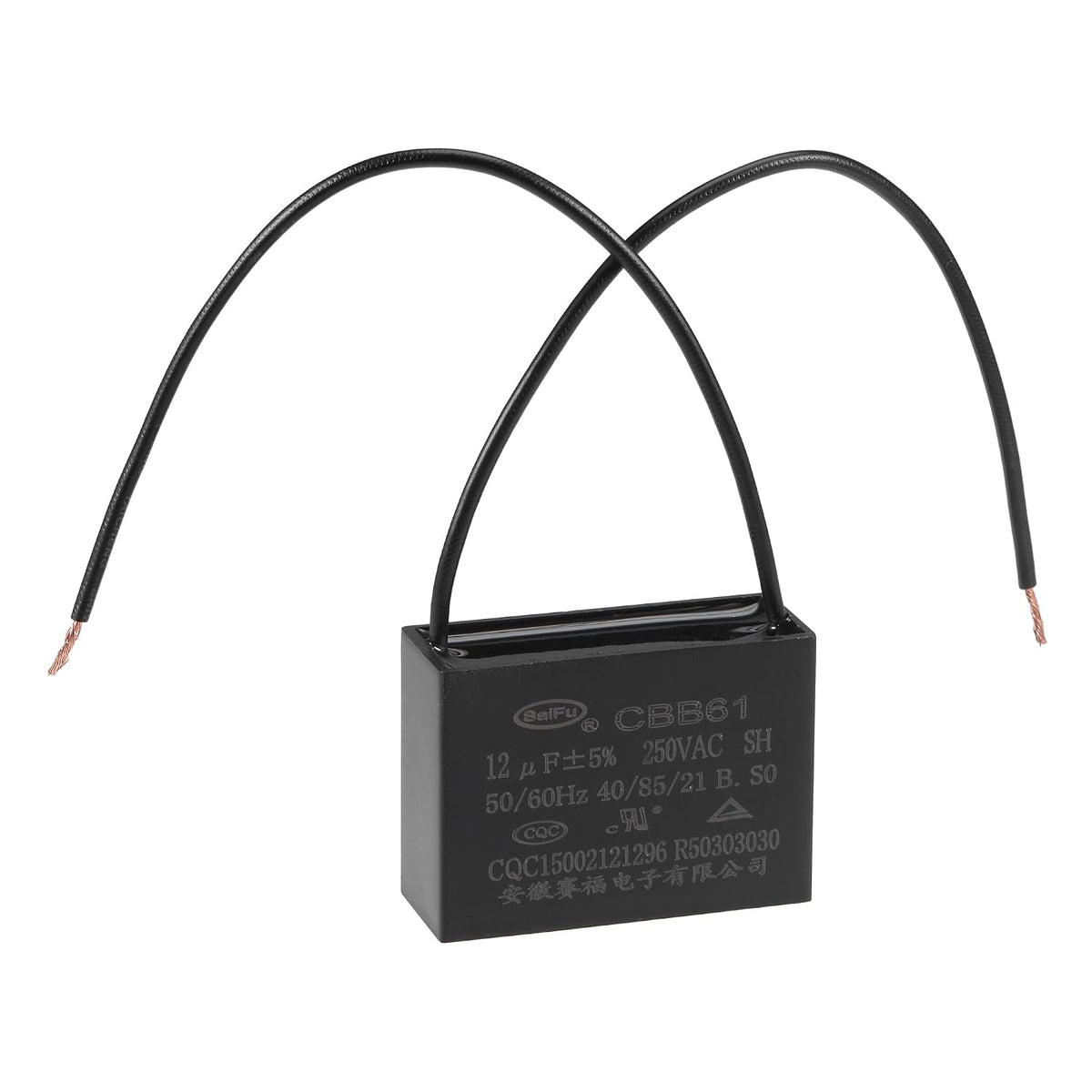 Ceiling Fan Capacitor CBB61 12uF 250V AC 2 Wires Metallized Polypropylene Film Capacitor 47x34x18mm for Electric Fan Pump Motor Generator