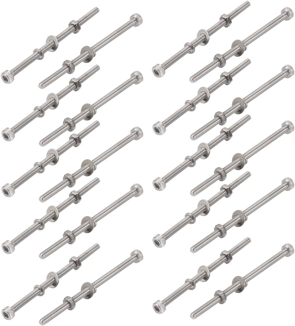 20Pcs M3x60mm 304 Stainless Steel Knurled Hex Socket Head Bolt Nut Set w Washer