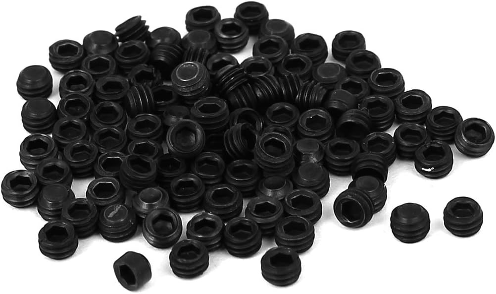 DIN916 M3x2mm Metal Grade 10.9 Hex Socket Set Screw Bolt Fastener Black 100pcs