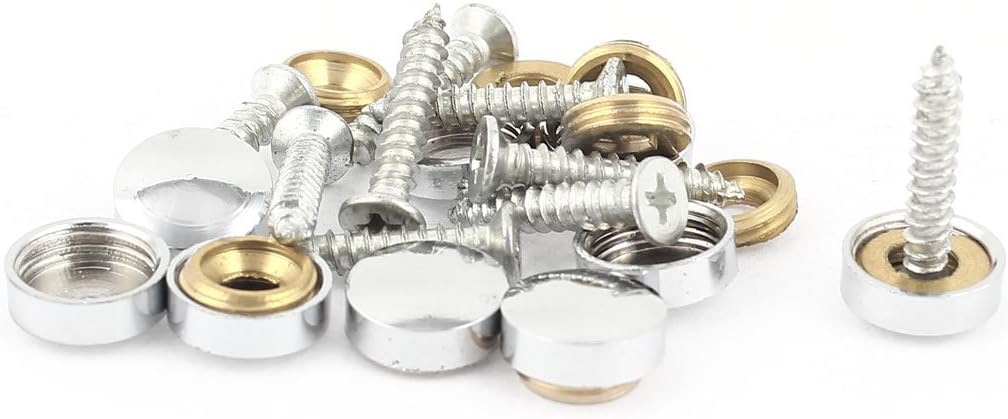 9 Pcs Silver Tone Decorative Fittings 12mm Screw Caps Mirror Nails