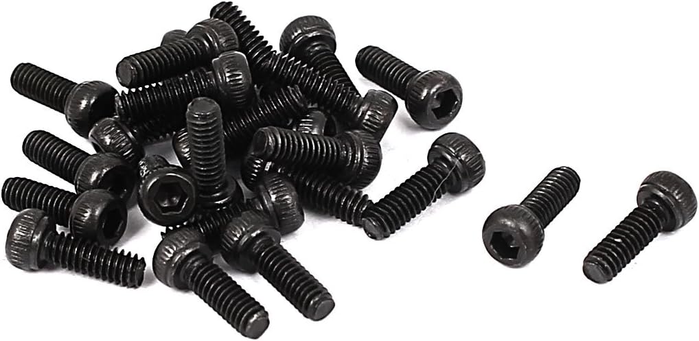 M2 x 6mm Carbon Steel Full Thread Hex Socket Cap Head Screws Bolts Black 25 Pcs