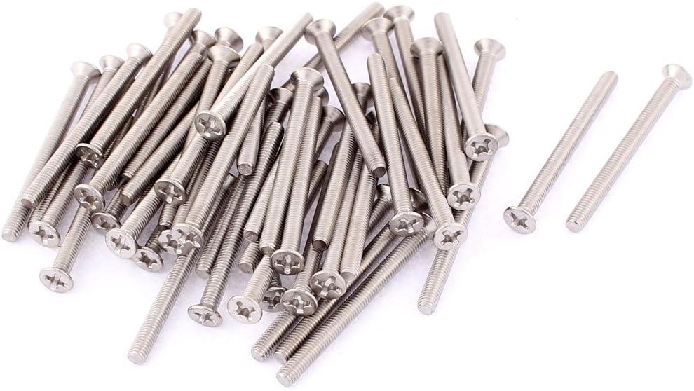 M3-0.5 x 35mm Fine Thread Phillips Head Stainless Steel Countersunk Bolts Machine Screws 50pcs