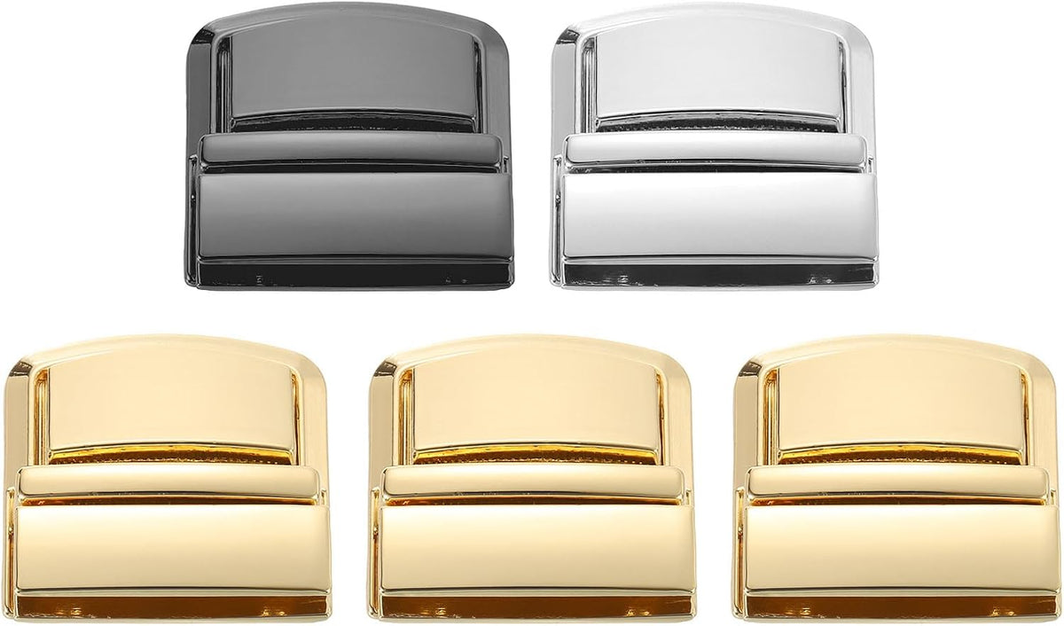 LinkMejor 5Set Turn Lock Clasp Kit, Rectangle Press Lock Clasp Closure Twist Turn Locks Hardware Buckle Fasteners for Purse Leather Making (34x33mm, Gold, Silver, Metallic Black)