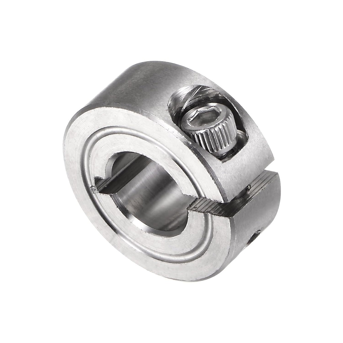 Single Split Clamp-On Shaft Collar 3/8" Bore One-Piece Clamping Collar, 7/8" OD, 11/32" Width, 304 Stainless Steel Axle Collar Clamp, Set Screw Style