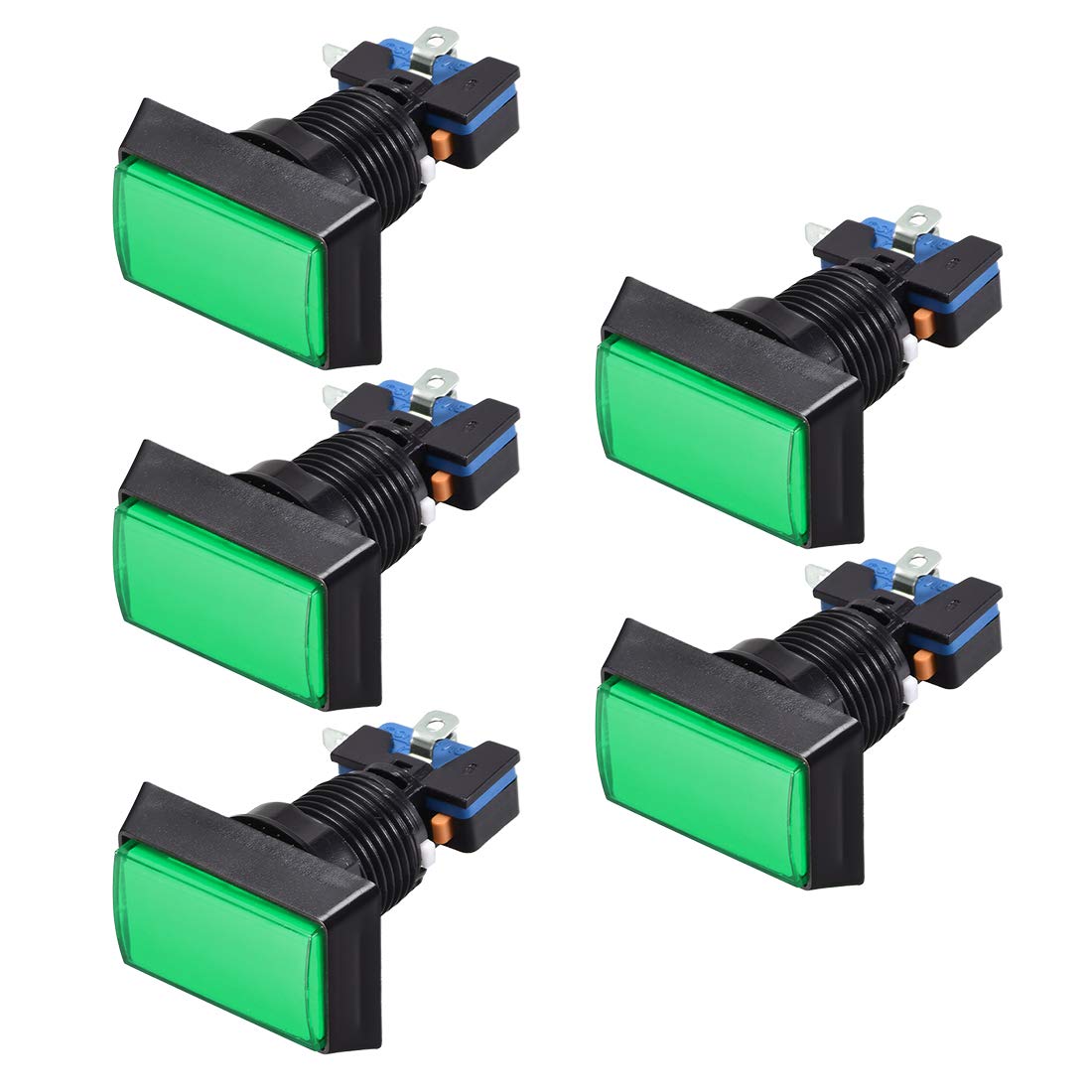 Game Push Button 49x33 Rectangle12V LED Illuminated Push Button Switch with Micro Switch for Arcade Video Games Green 5pcs