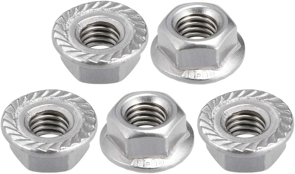 M8 Serrated Flange Hex Lock Nuts, 316 Stainless Steel, 5 Pcs