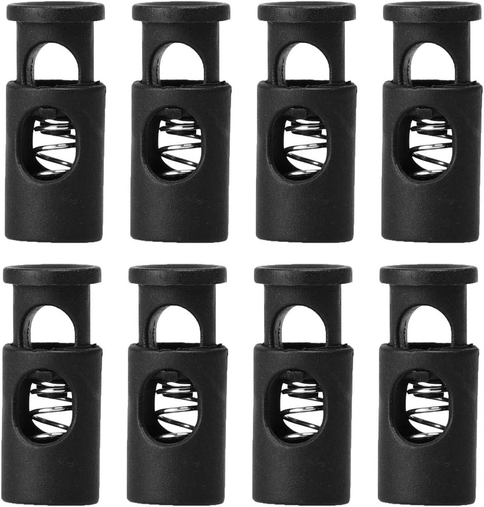 LinkMejor 8pcs Plastic Cord Locks Stoppers End Spring Stop Single Hole Toggle Fastener Stoppers Rope for Drawstrings, Shoelaces, Camping, Bags