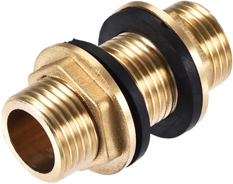 Bulkhead Fitting, G1/2 Male, Tube Adaptor Connector Hose Fitting, with 2 Silicone Gaskets, for Water Tanks, Brass, Gold Tone