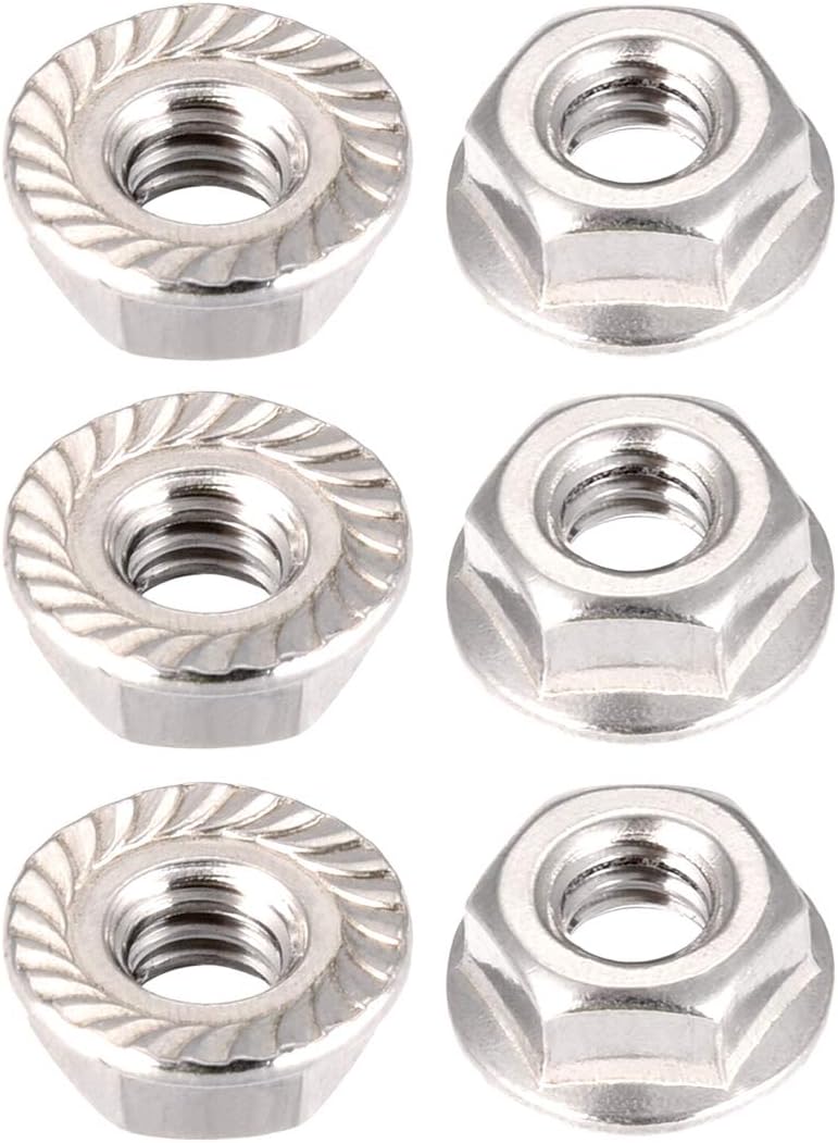 1/4-20 Serrated Flange Hex Lock Nuts, 304 Stainless Steel, 6 Pcs