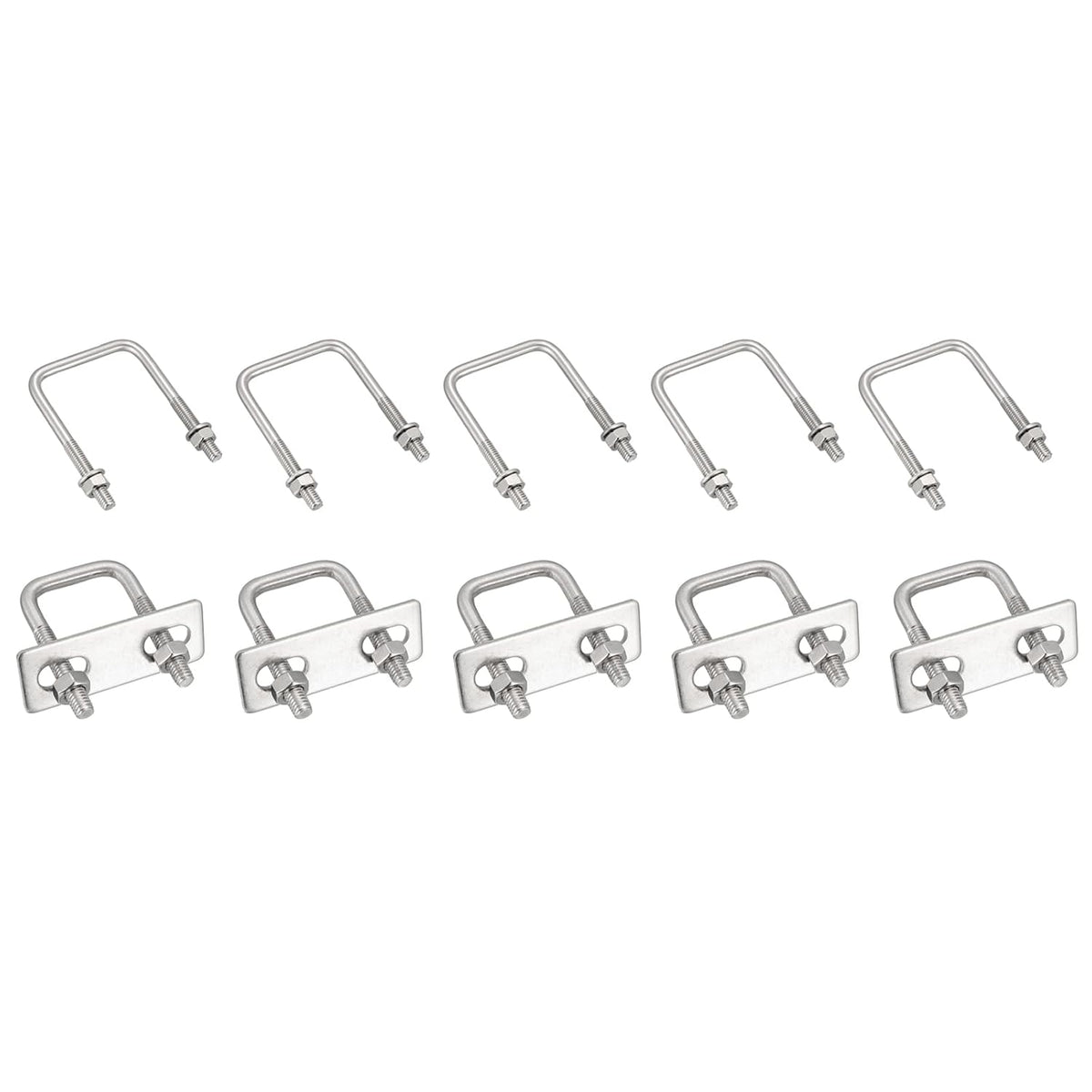 Square U-Bolts M8 50mm/1.99" Inner Width 1Pcs, M6 45mm/1.77" Inner Width 2Pcs 304 Stainless Steel with Nuts